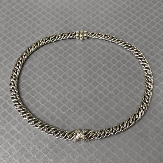 Preowned Sterling Silver and Diamond David Yurman Crossover Collar Necklace