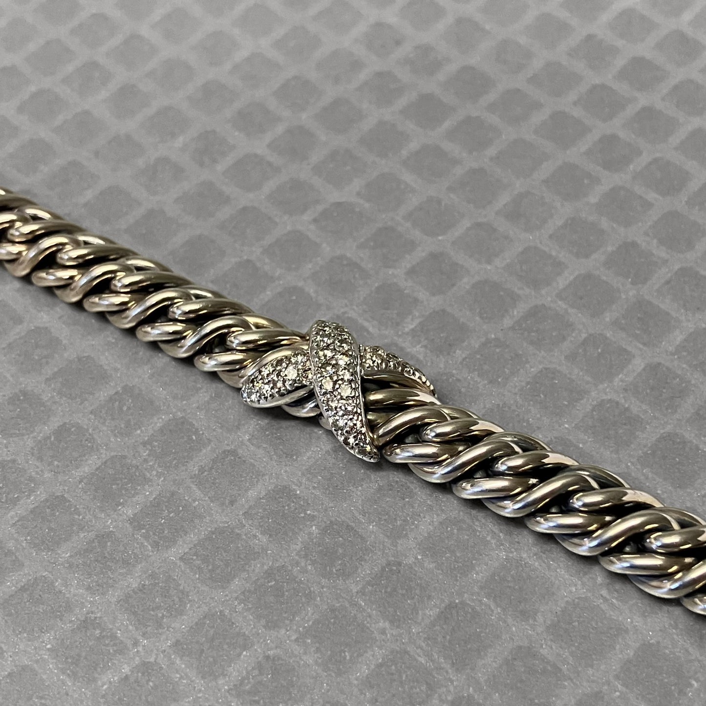Preowned Sterling Silver and Diamond David Yurman Crossover Collar Necklace