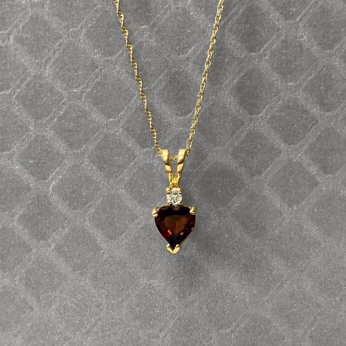 Preowned Yellow Gold Heart Shaped Garnet and Diamond Pendant