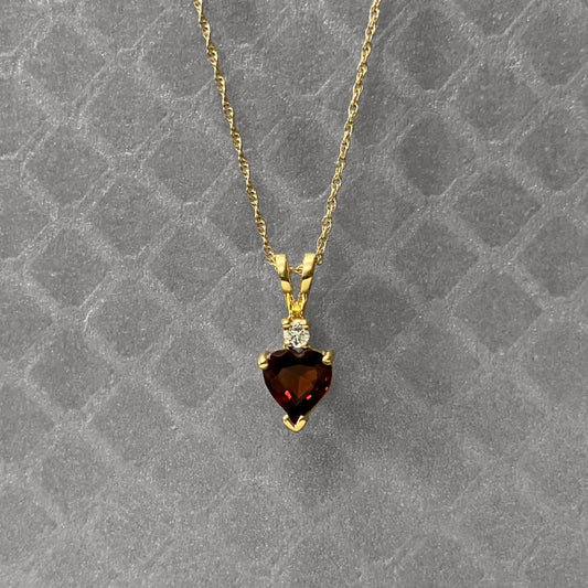 Preowned Yellow Gold Heart Shaped Garnet and Diamond Pendant