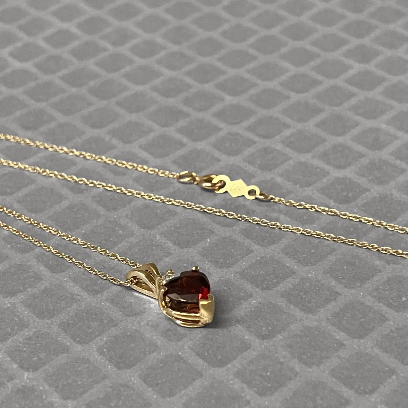 Preowned Yellow Gold Heart Shaped Garnet and Diamond Pendant