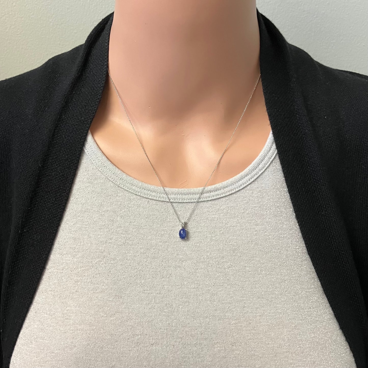 Preowned White Gold Synthetic Star Sapphire and Diamond Pendant