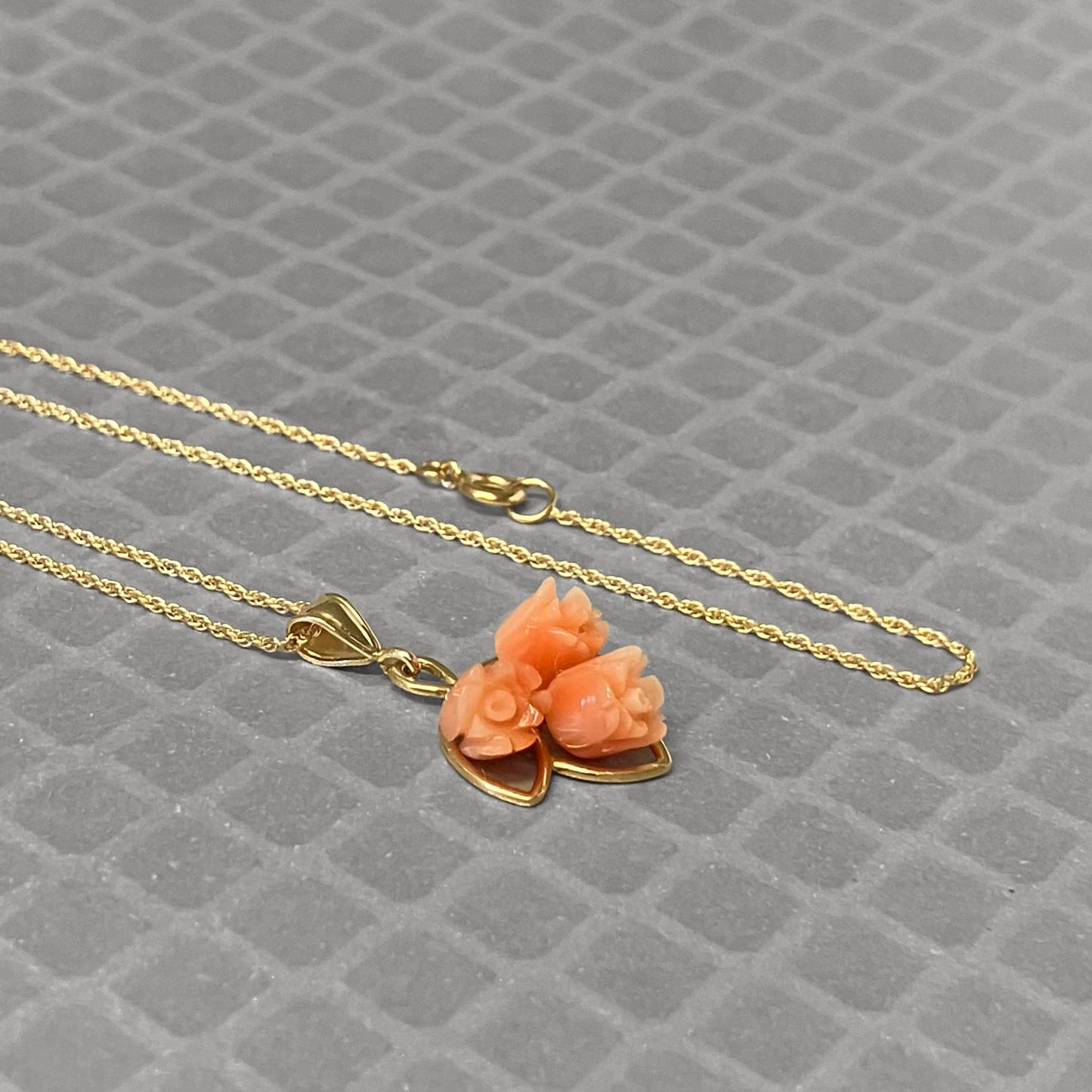 Preowned Yellow Gold and Coral Carved Rose Bouquet Pendant