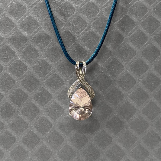 Preowned White Gold Fantasy Cut Pear Shaped Morganite and Diamond Pendant