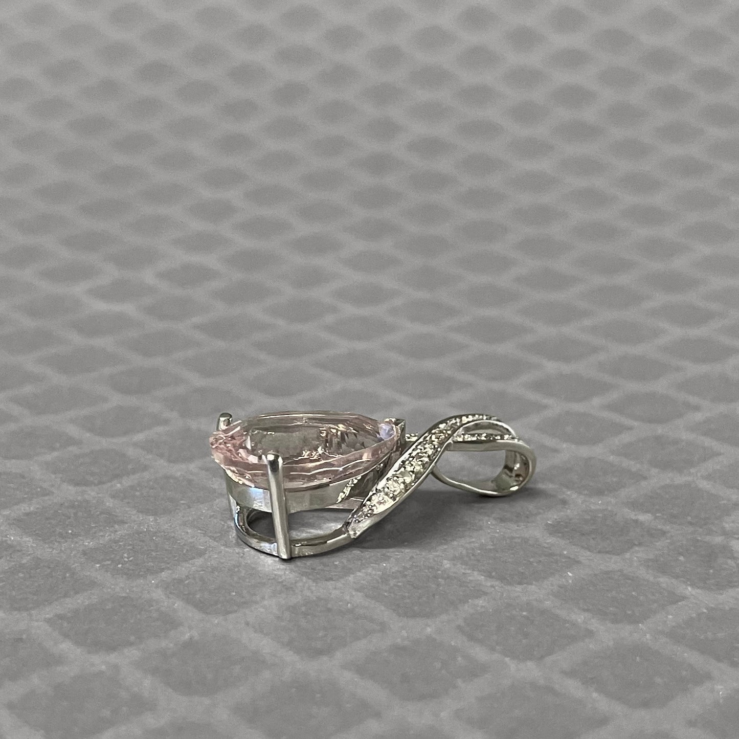 Preowned White Gold Fantasy Cut Pear Shaped Morganite and Diamond Pendant