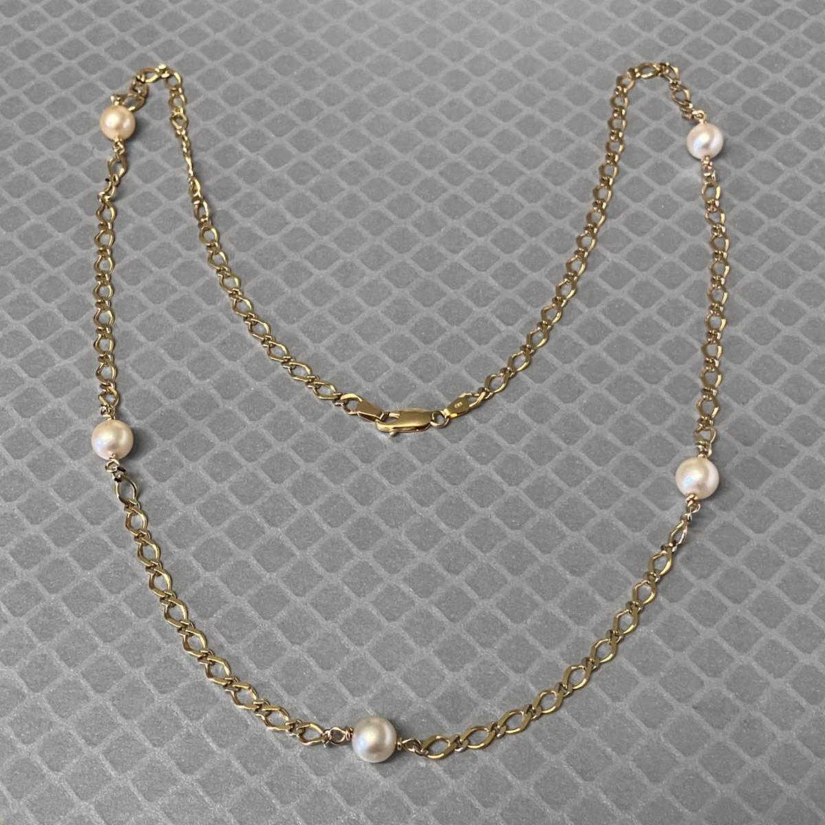 Preowned Yellow Gold and Akoya Pearl Station Chain