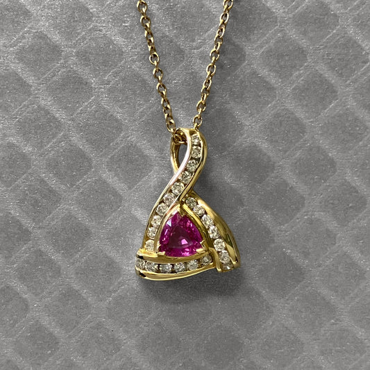Preowned Yellow Gold Pink Sapphire and Diamond Pendant