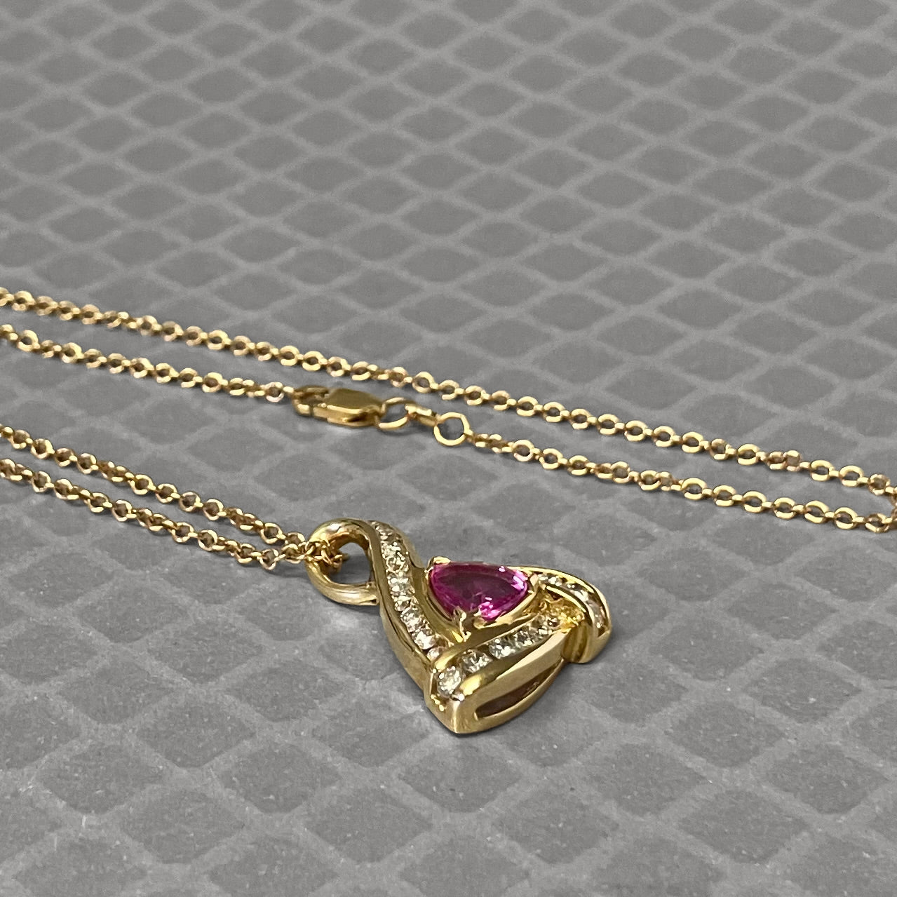 Preowned Yellow Gold Pink Sapphire and Diamond Pendant