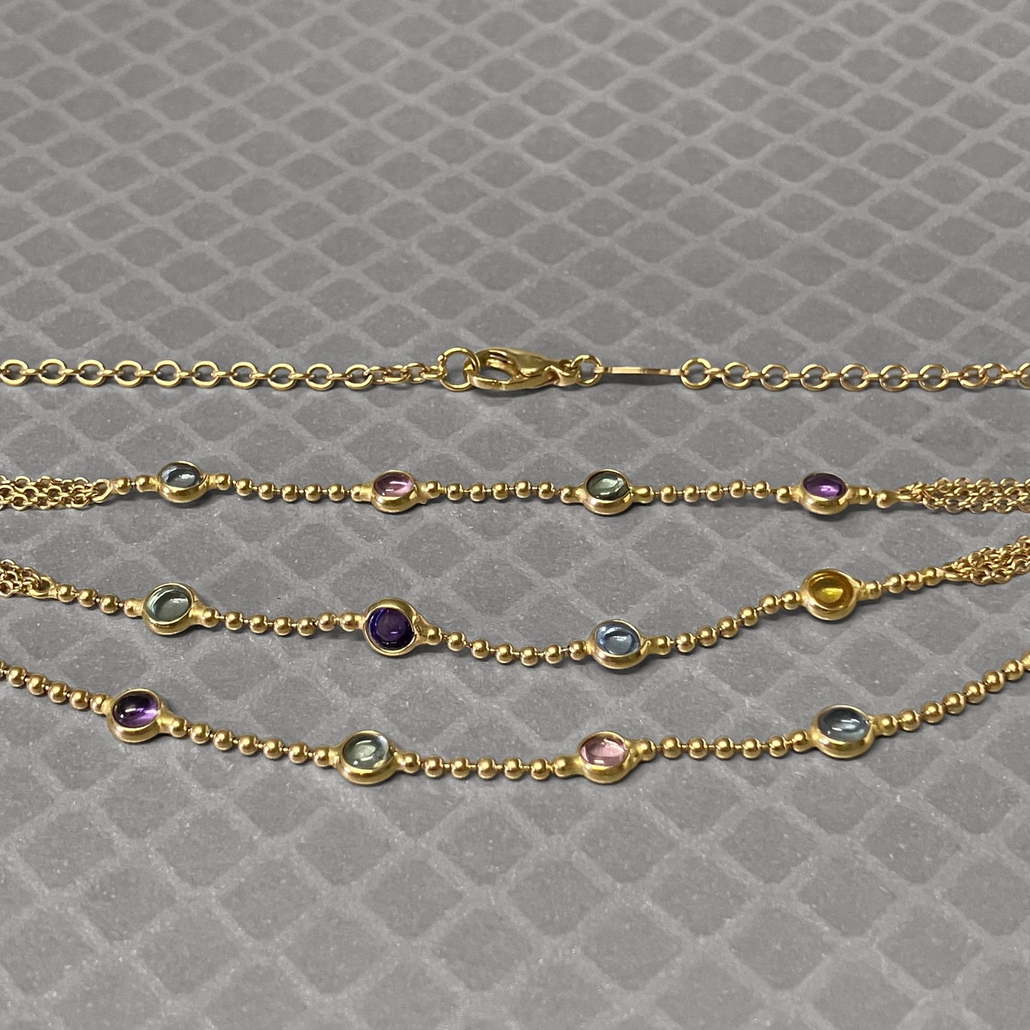 Preowned Yellow Gold Amethyst, Blue Topaz, Pink Tourmaline and Citrine Cabochon Necklace