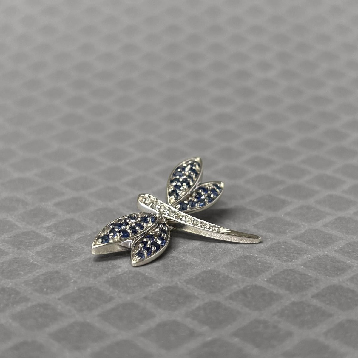 Preowned White Gold Blue Sapphire and Diamond Dragonfly Pendant
