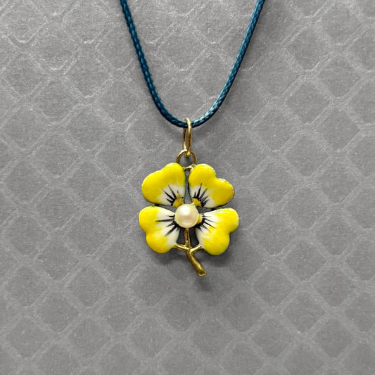 Preowned Yellow Gold Enamel and Pearl Pansy Pendant