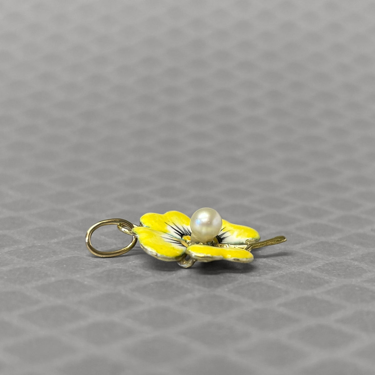 Preowned Yellow Gold Enamel and Pearl Pansy Pendant