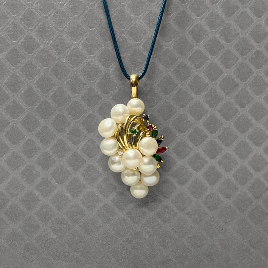 Preowned Yellow Gold Freshwater Cultured Pearl and Diamond, Emerald, Ruby and Blue Sapphire Pendant Enhancer