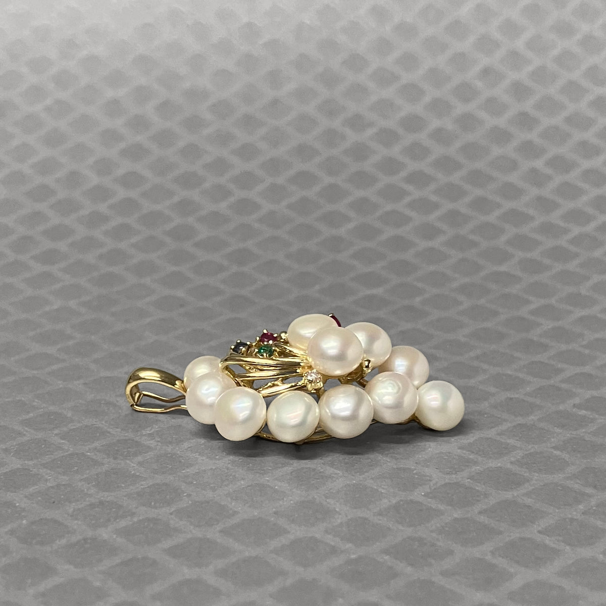 Preowned Yellow Gold Freshwater Cultured Pearl and Diamond, Emerald, Ruby and Blue Sapphire Pendant Enhancer