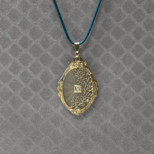 Preowned White Gold Camphor Glass and Diamond Pendant