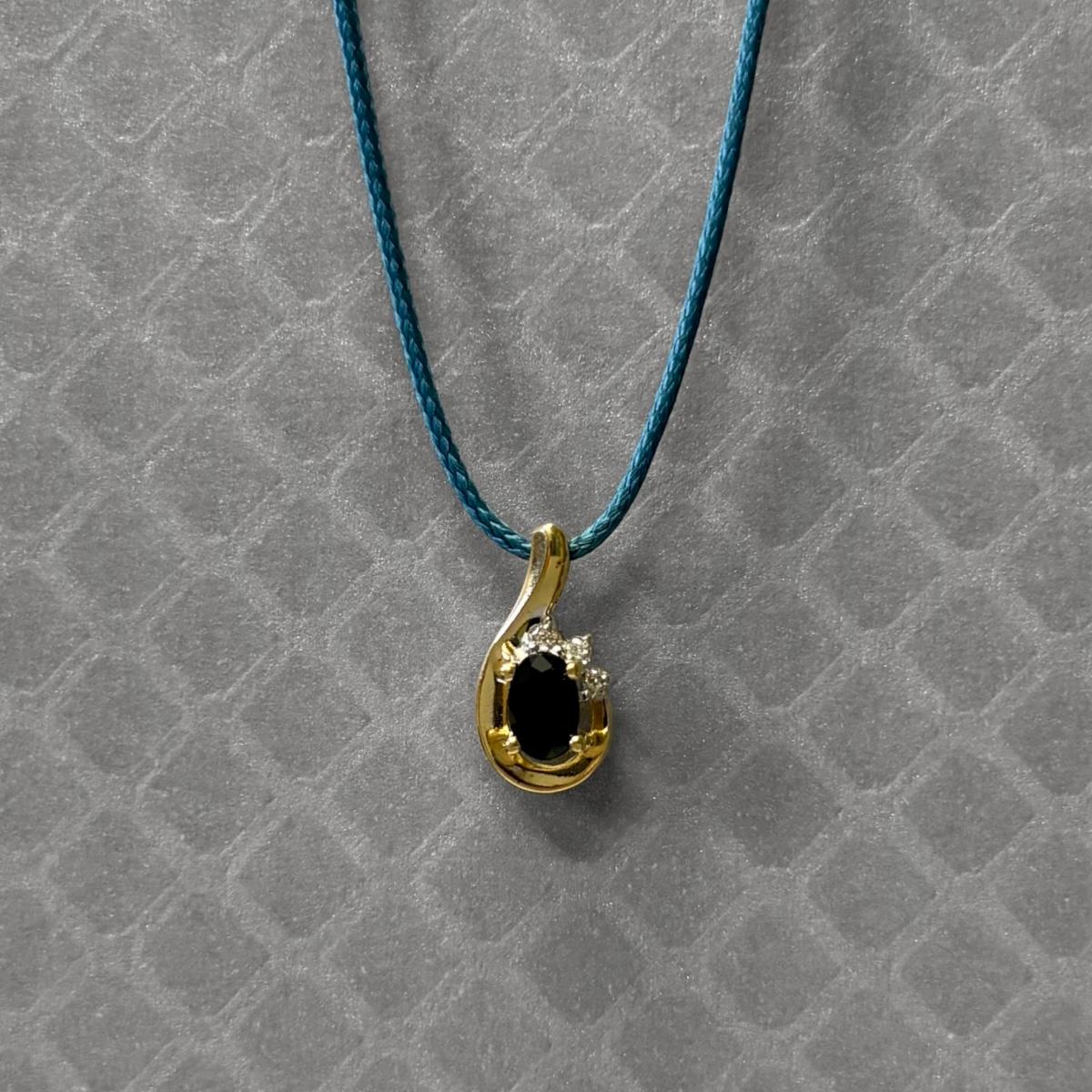 Preowned Yellow Gold Blue Sapphire and Diamond Swirl Pendant