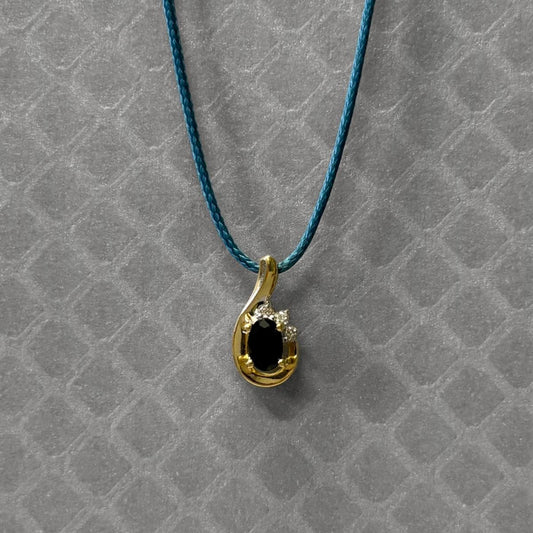 Preowned Yellow Gold Blue Sapphire and Diamond Swirl Pendant