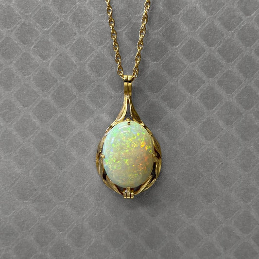 Preowned Yellow Gold and Opal Leaf Pendant