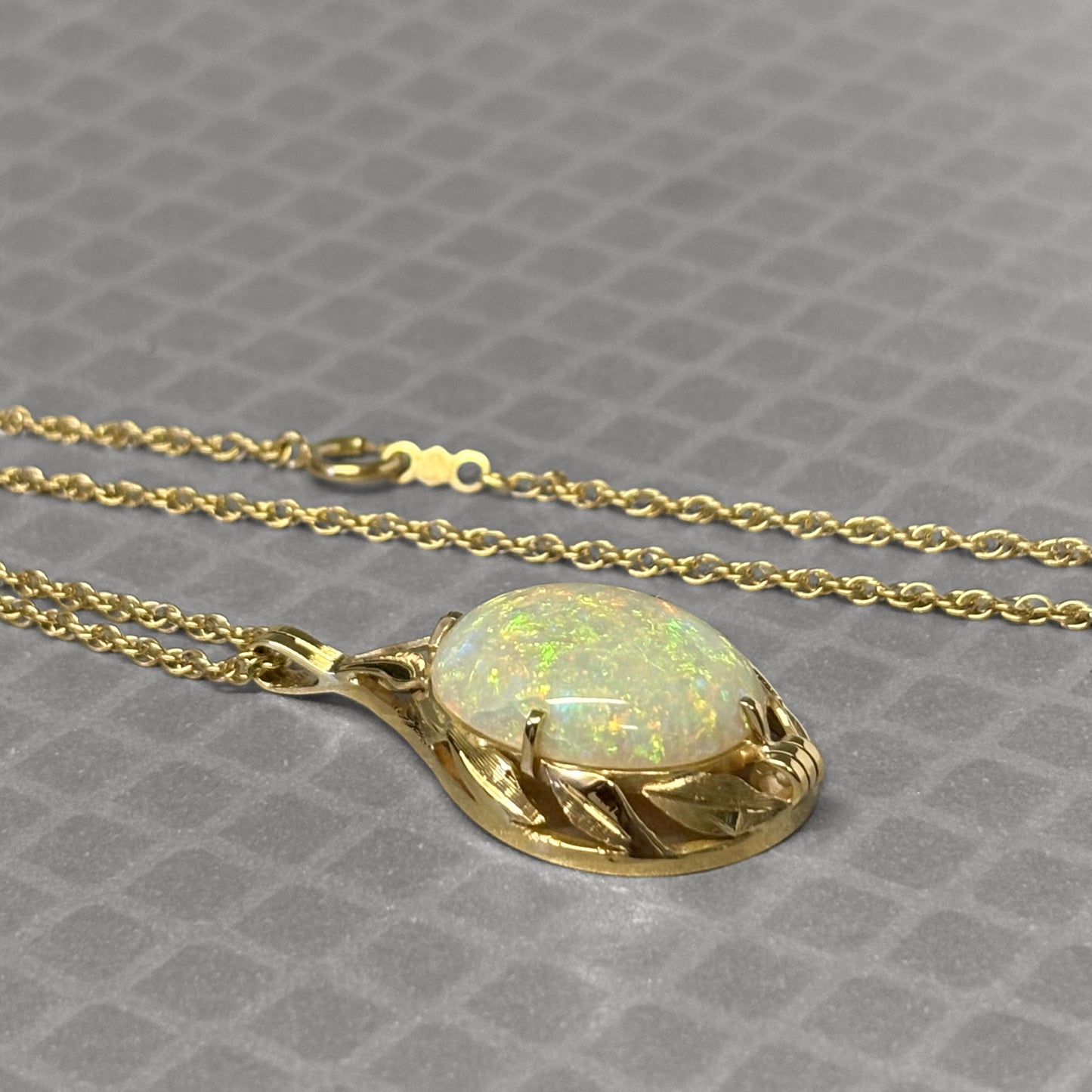 Preowned Yellow Gold and Opal Leaf Pendant