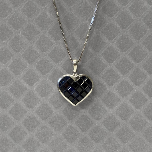 Preowned White Gold and Invisible Set Blue Sapphire Heart Pendant