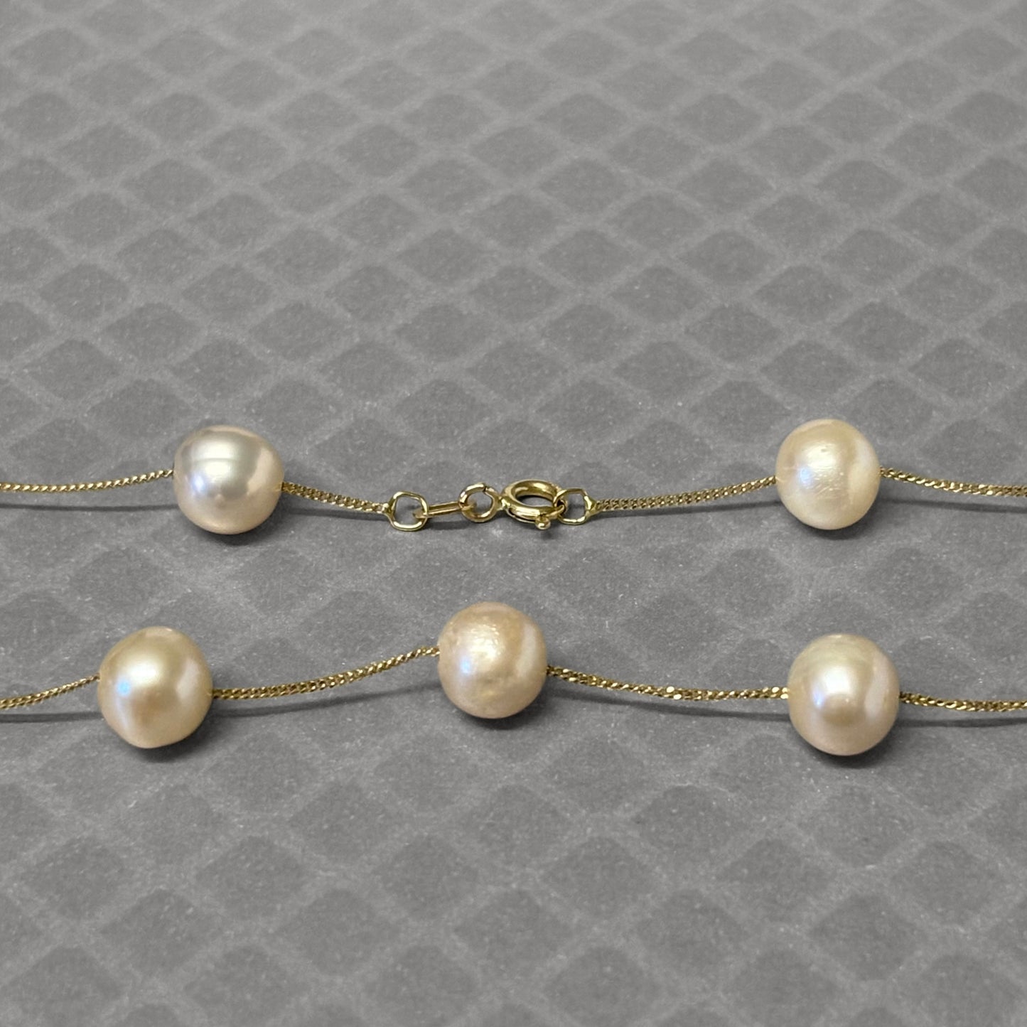 Preowned Yellow Gold and Peach Freshwater Cultured Pearl Station Necklace