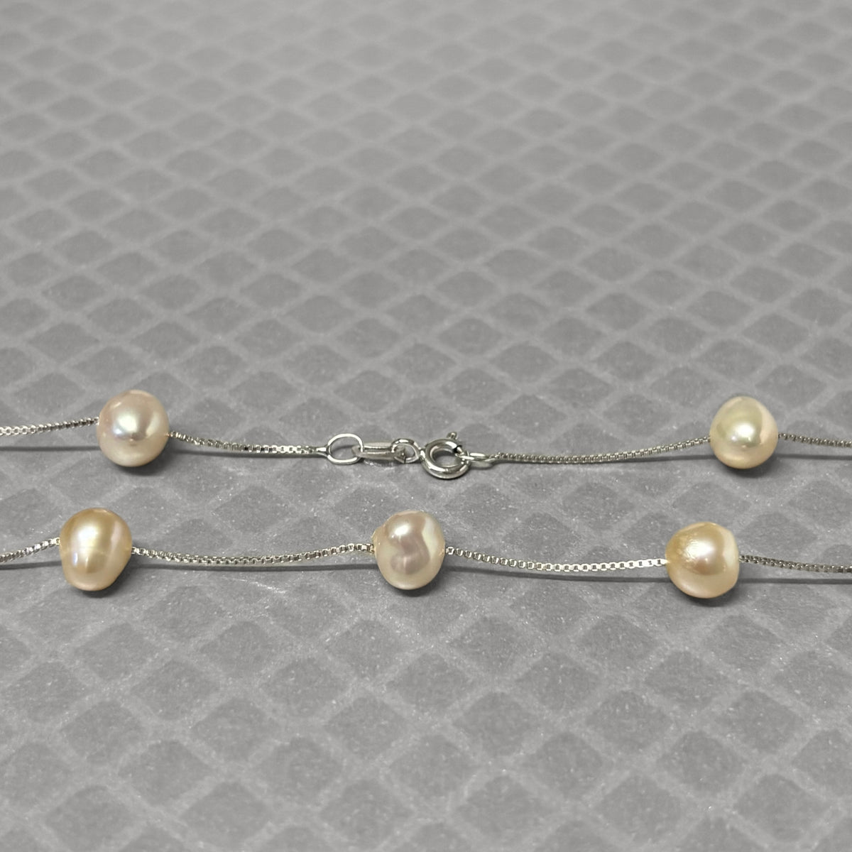 Preowned White Gold and Pink Freshwater Cultured Pearl Station Necklace
