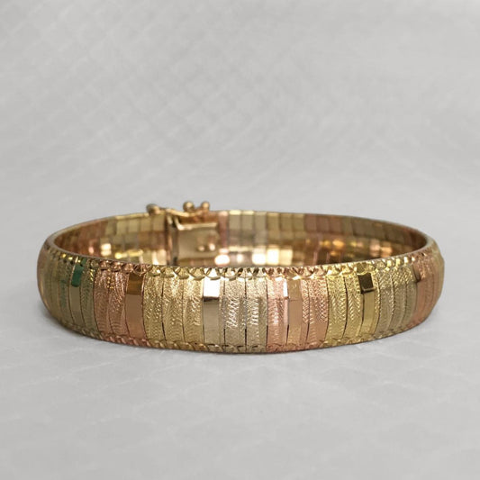 Preowned Tricolor Gold Textured Omega Bracelet