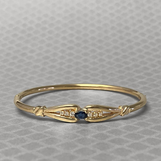 Preowned Yellow Gold Blue Sapphire and Diamond Bangle Bracelet