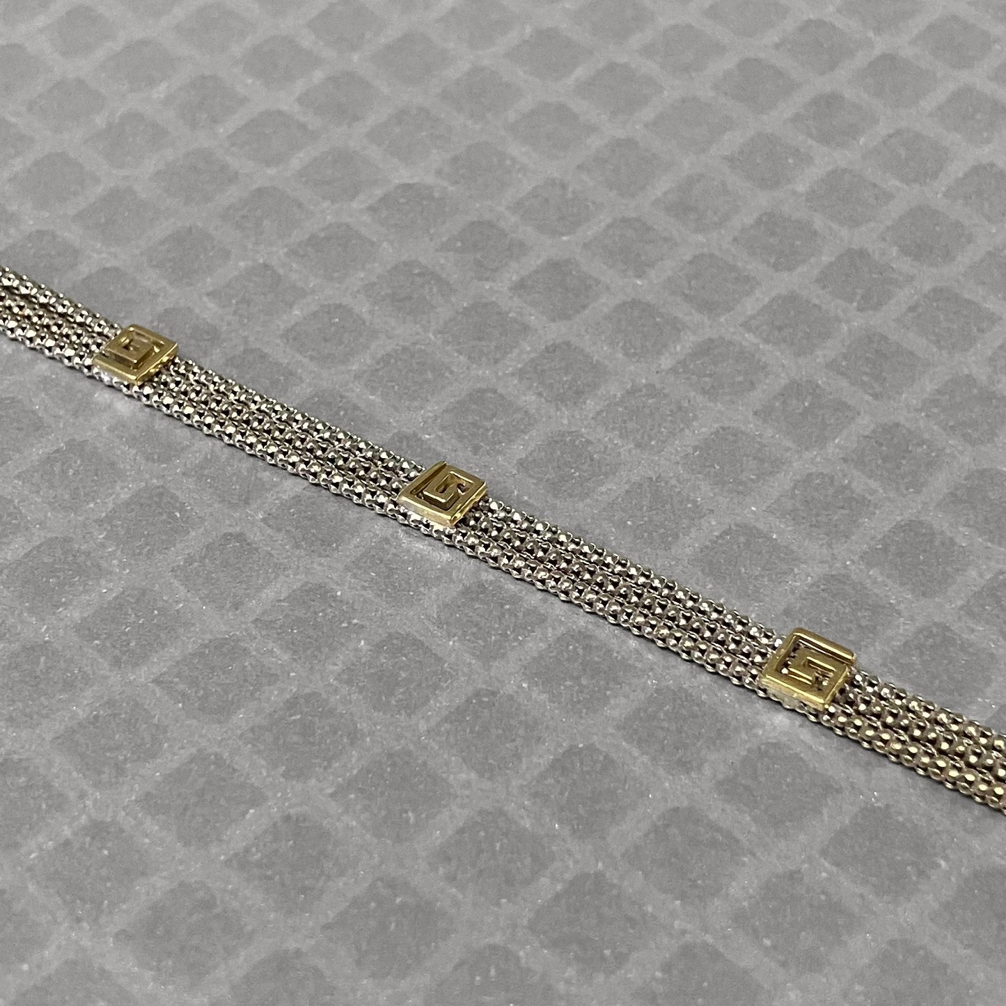 Preowned White and Yellow Gold Greek Key Popcorn Link Chain Bracelet