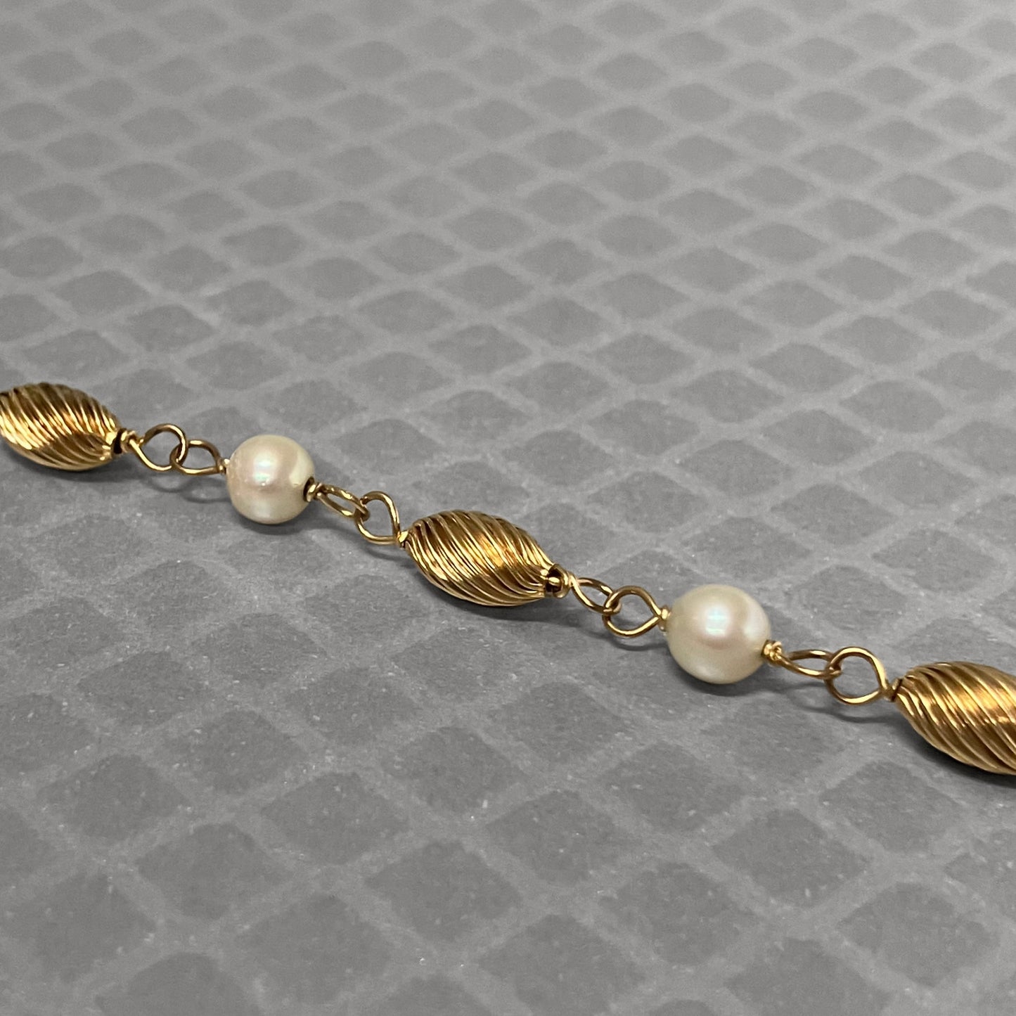 Preowned Yellow Gold Cultured Pearl and Twist Bead Bracelet