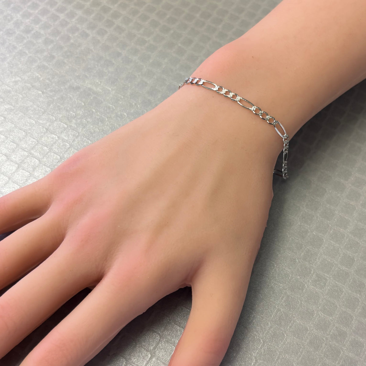 Preowned White Gold Textured Figaro Bracelet