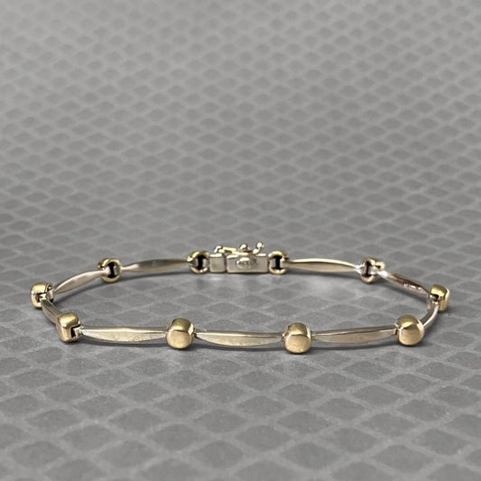 Preowned Yellow and White Gold Bar and Ball Link Bracelet