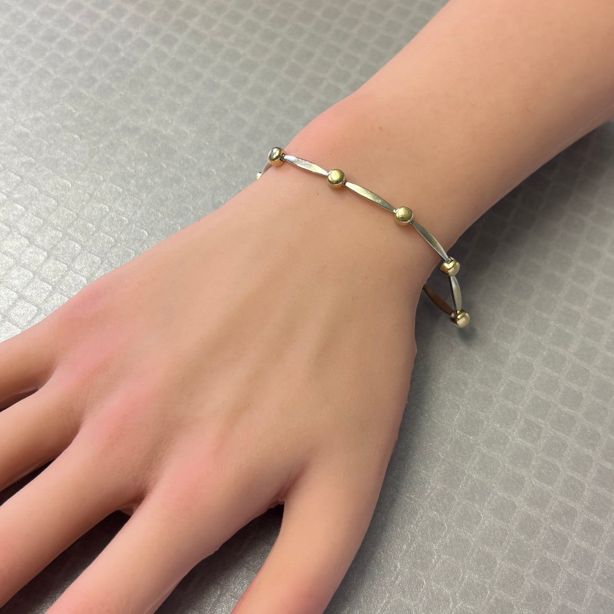 Preowned Yellow and White Gold Bar and Ball Link Bracelet