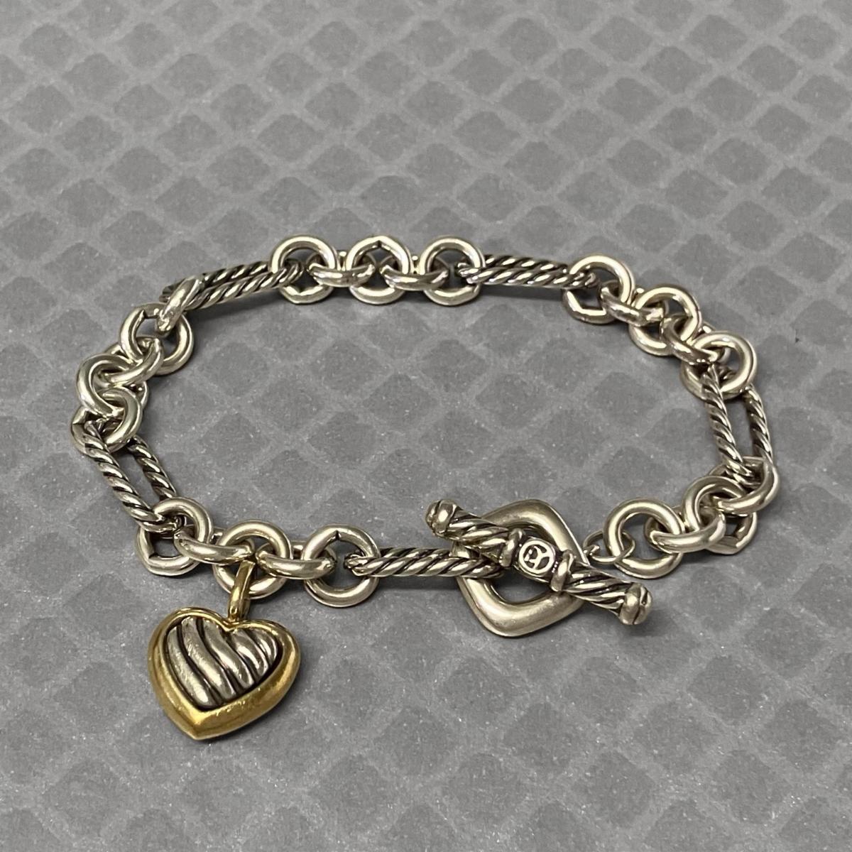Preowned Sterling Silver and Yellow Gold David Yurman Heart Toggle Bracelet