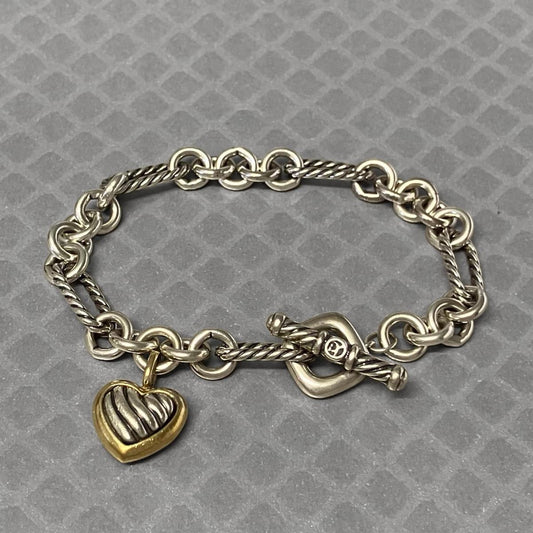 Preowned Sterling Silver and Yellow Gold David Yurman Heart Toggle Bracelet