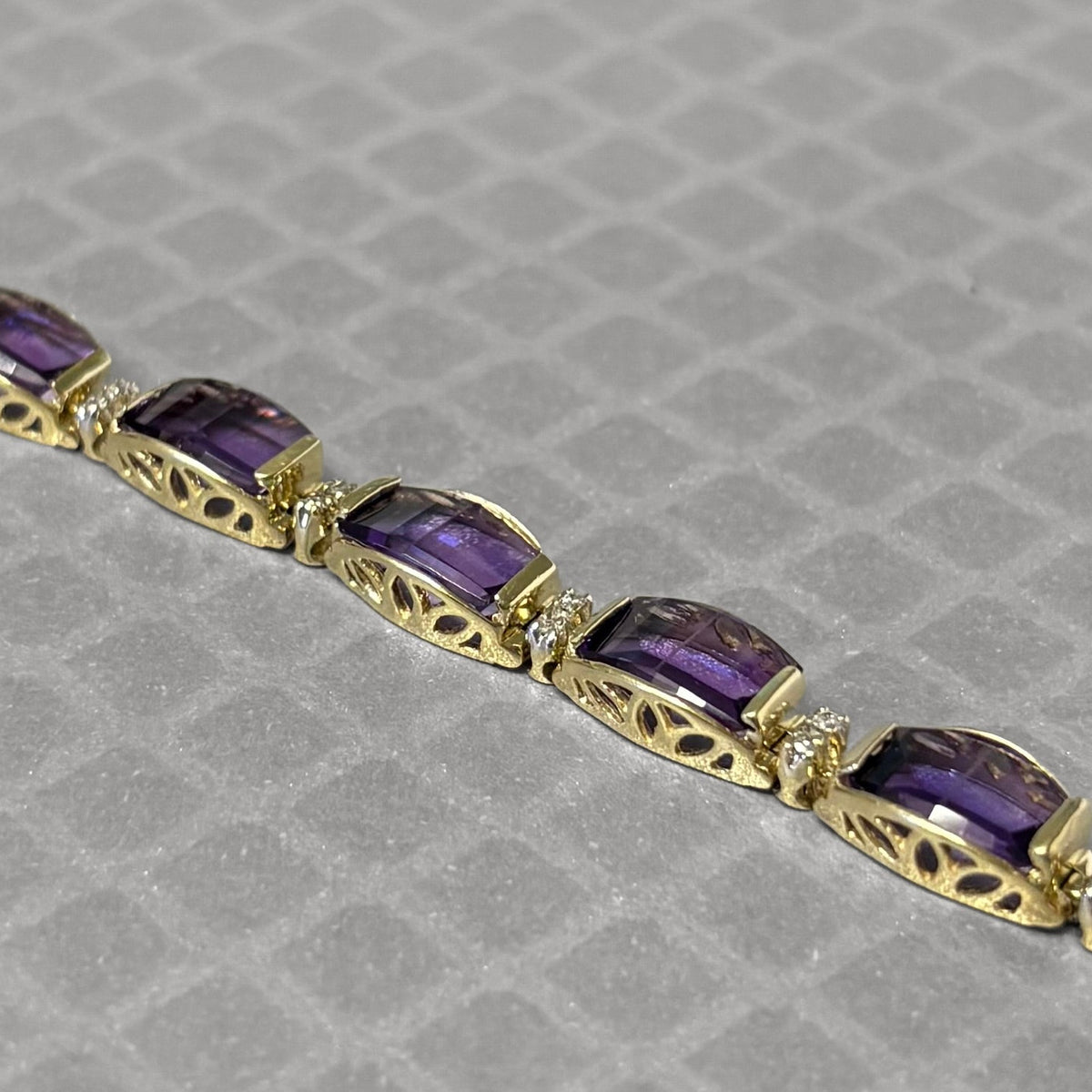 Preowned Yellow Gold Checkerboard Amethyst and Diamond Bracelet