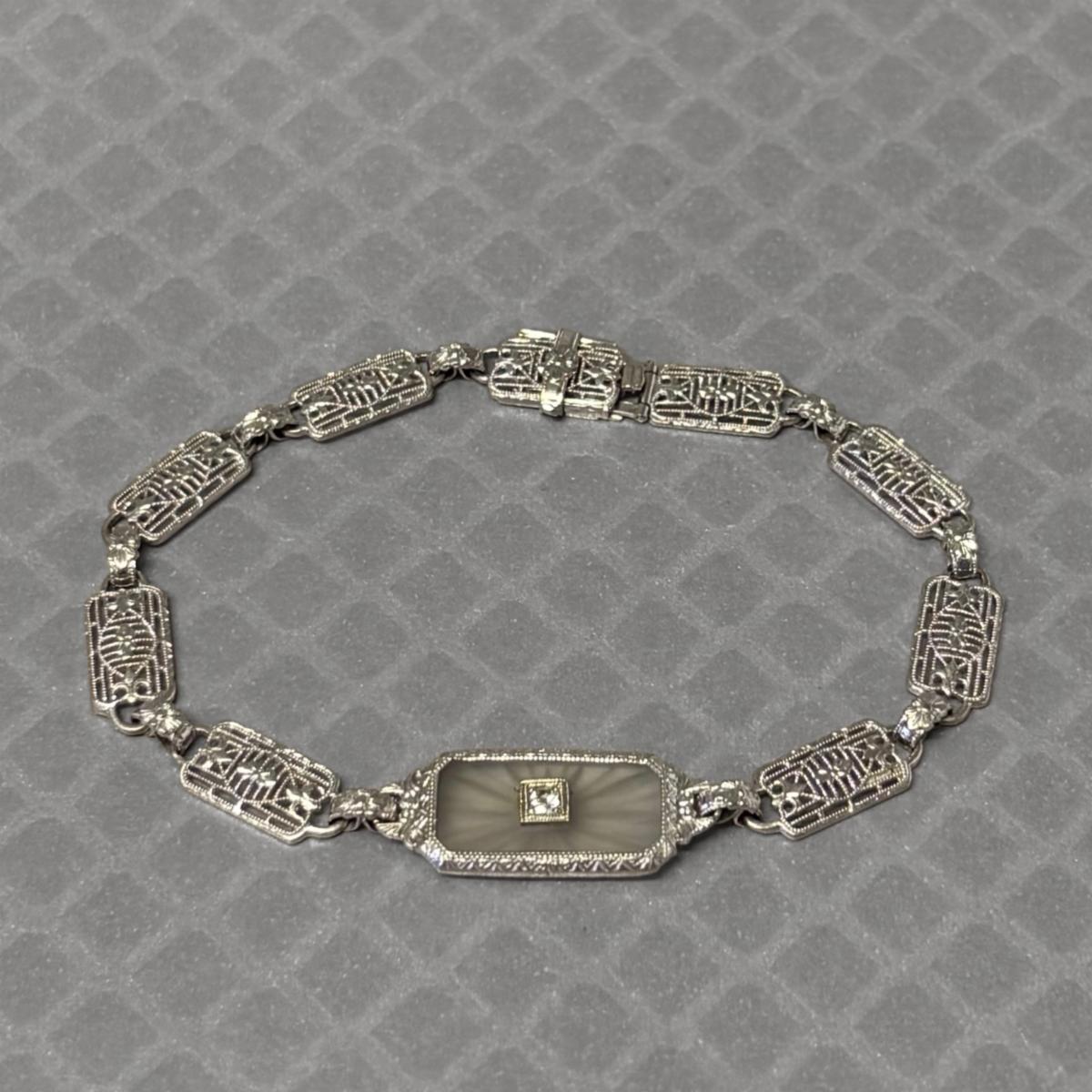 Preowned White Gold Camphor Glass and Diamond Bracelet