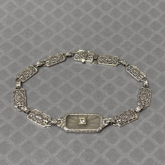 Preowned White Gold Camphor Glass and Diamond Bracelet