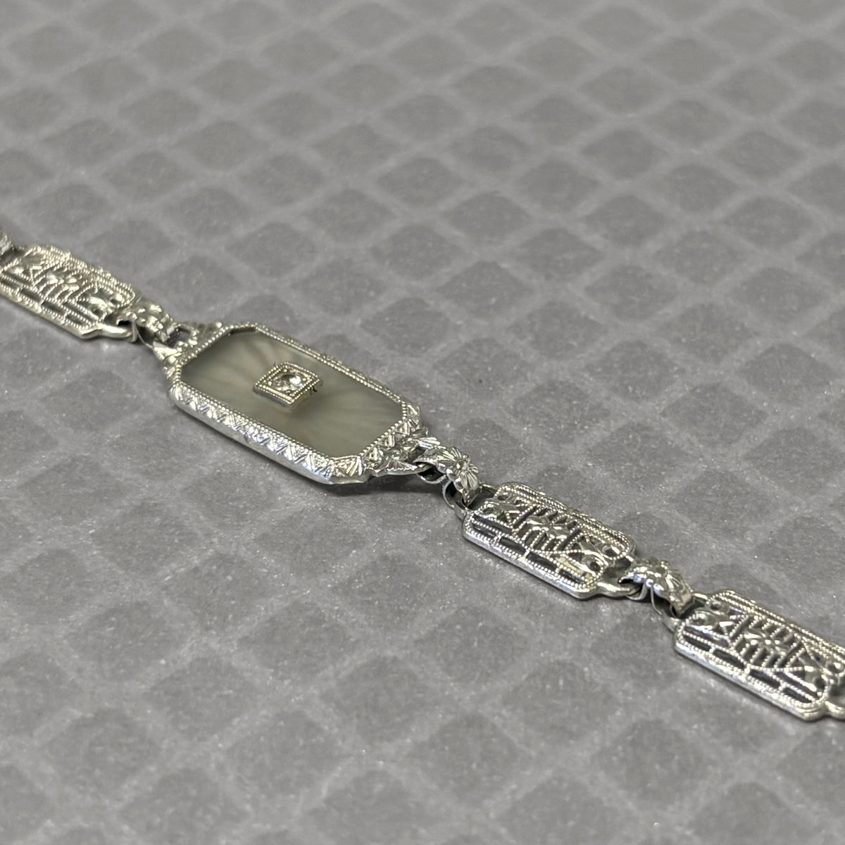 Preowned White Gold Camphor Glass and Diamond Bracelet