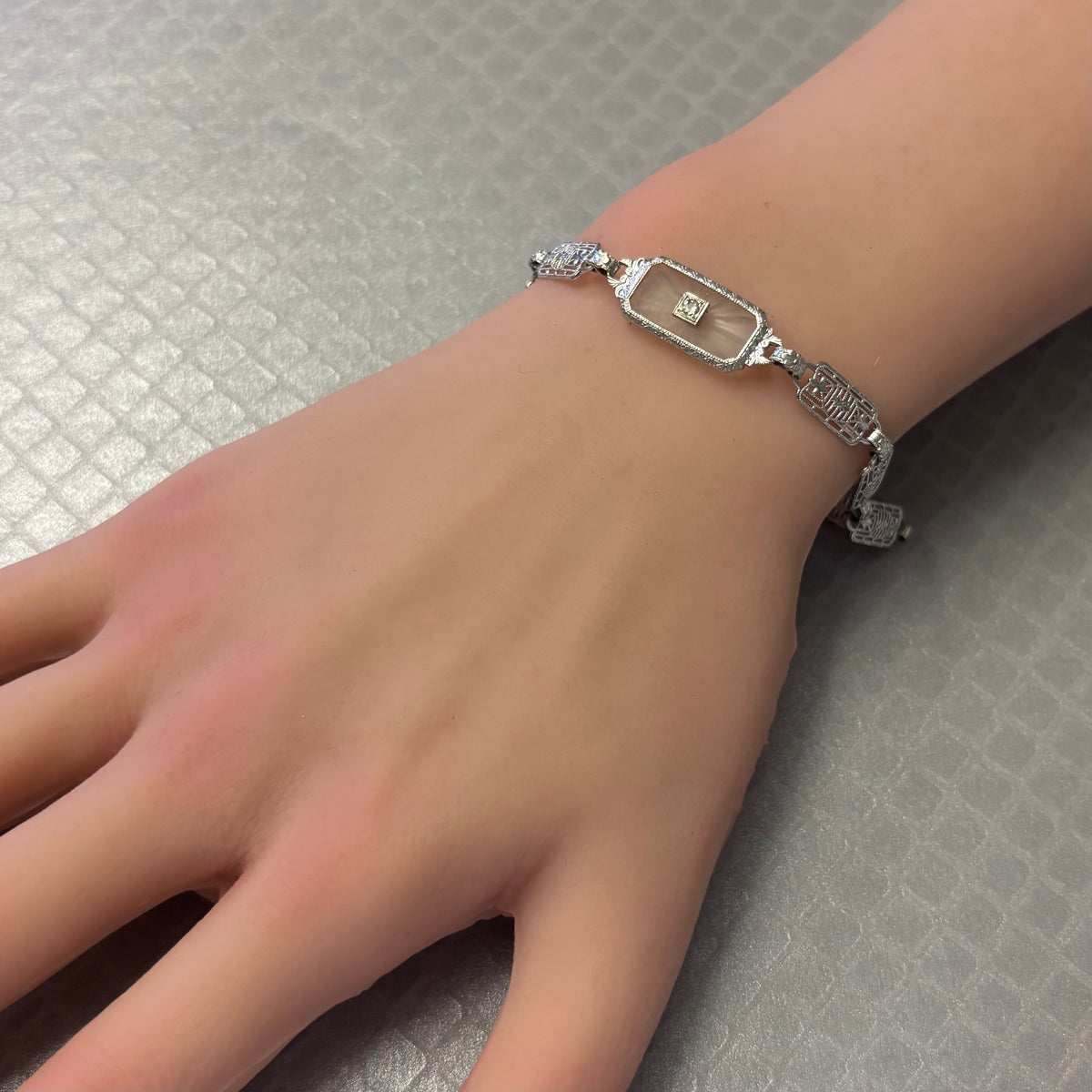 Preowned White Gold Camphor Glass and Diamond Bracelet
