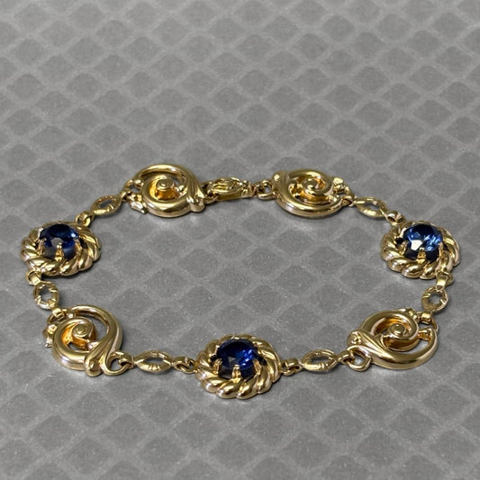 Preowned Yellow Gold and Simulated Blue Stone Fancy Link Bracelet