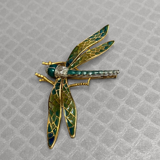 Preowned Yellow Gold Plique-à-jour Dragonfly Brooch