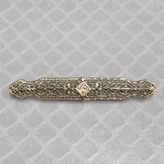 Preowned White Gold and Diamond Filigree Brooch