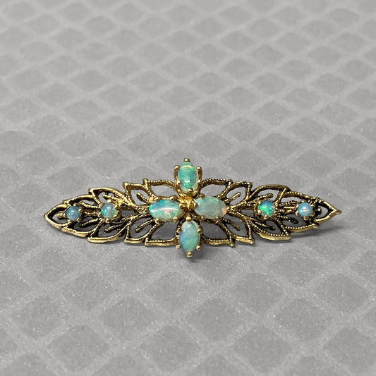 Preowned Yellow Gold Oval and Round Opal Brooch