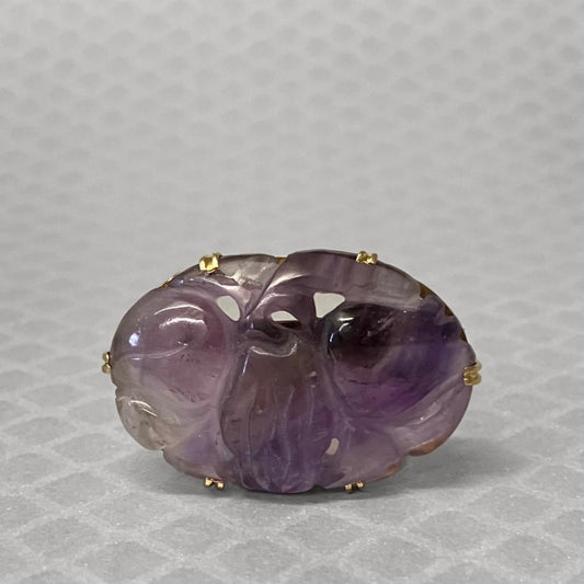Preowned Yellow Gold and Carved Amethyst Brooch
