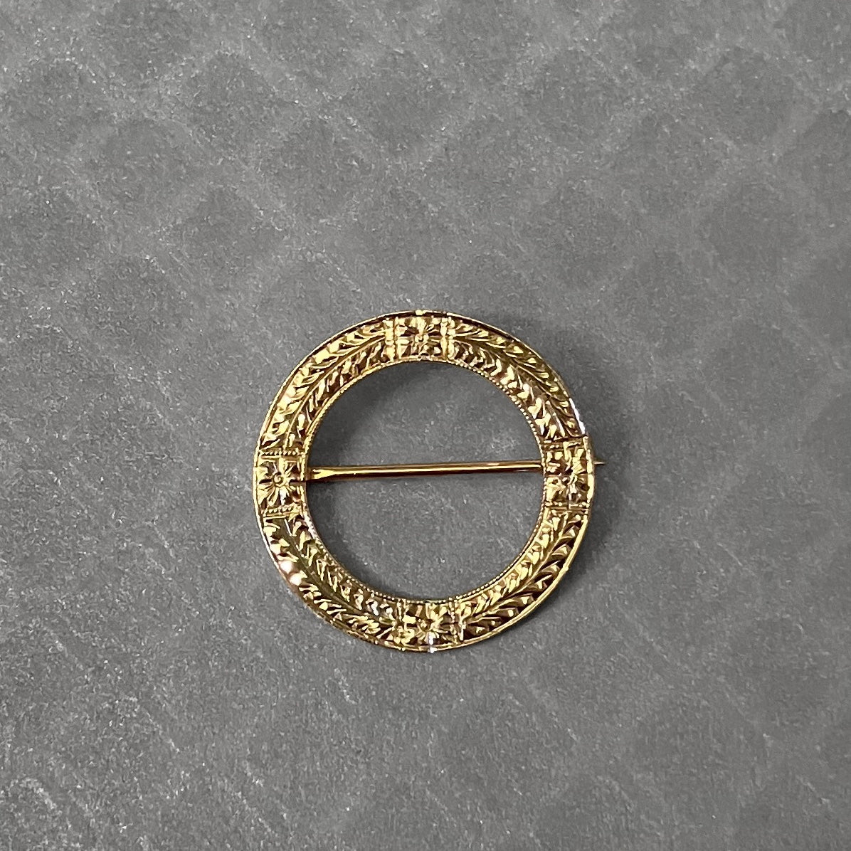 Preowned Yellow Gold Hand Engraved Circle Brooch