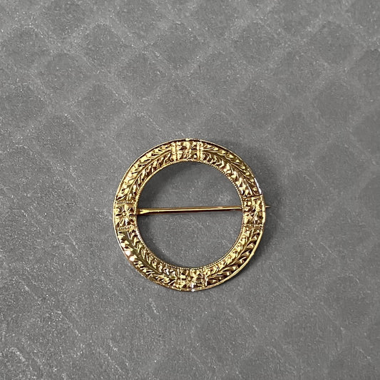 Preowned Yellow Gold Hand Engraved Circle Brooch