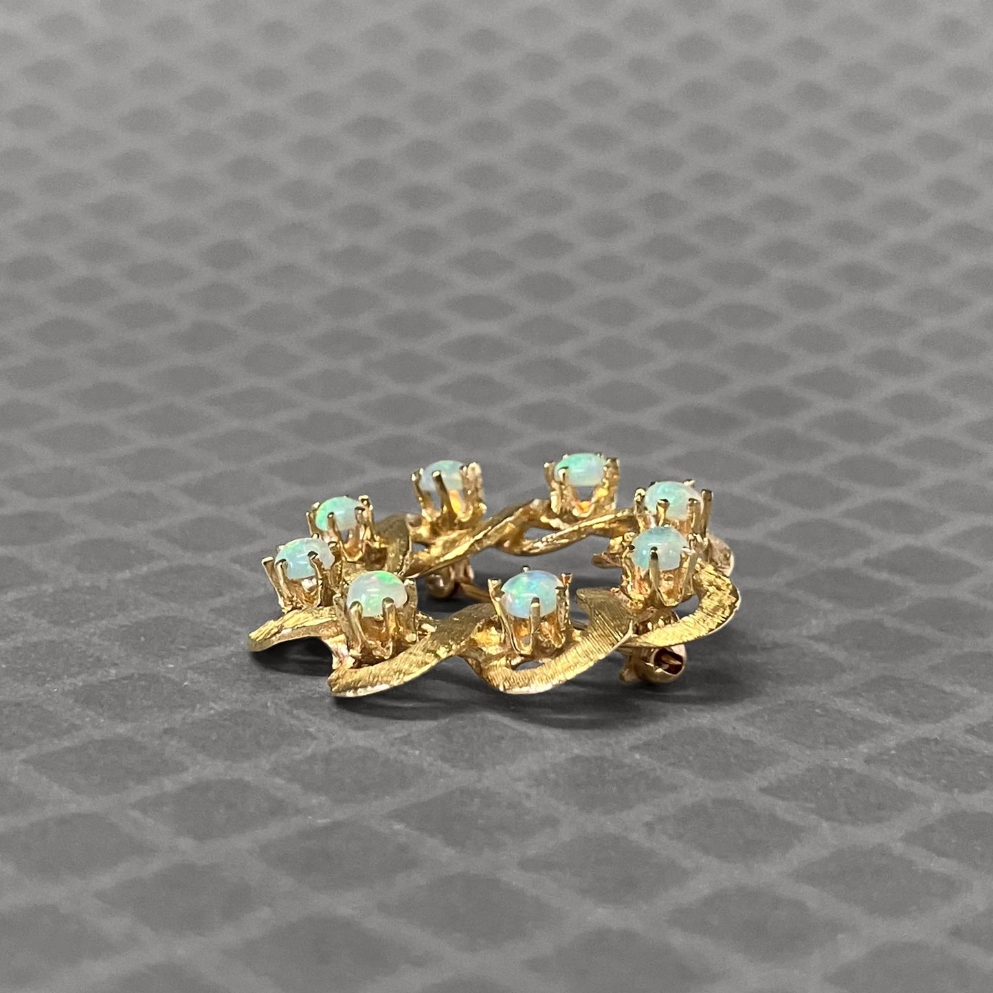 Preowned Yellow Gold and Opal Textured Circle Pin