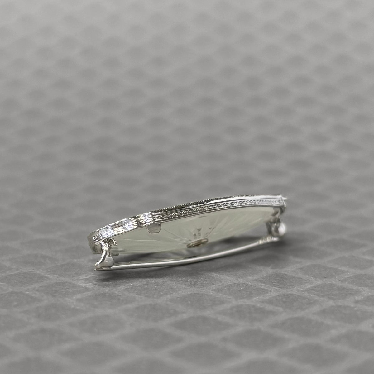 Preowned White Gold and Diamond Handmade Camphor Glass Brooch
