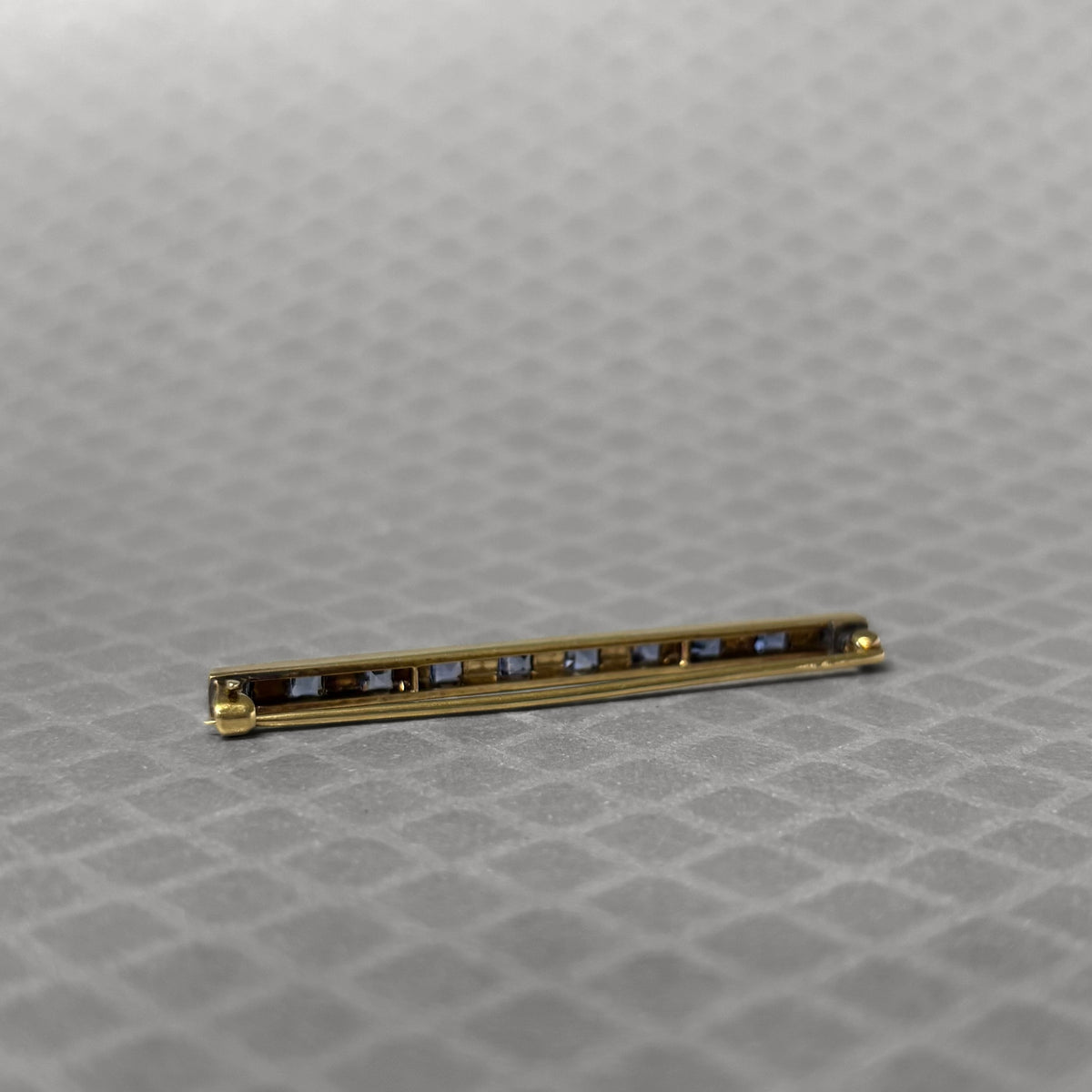 Preowned Yellow Gold Blue Sapphire and Seed Pearl Edwardian Bar Pin